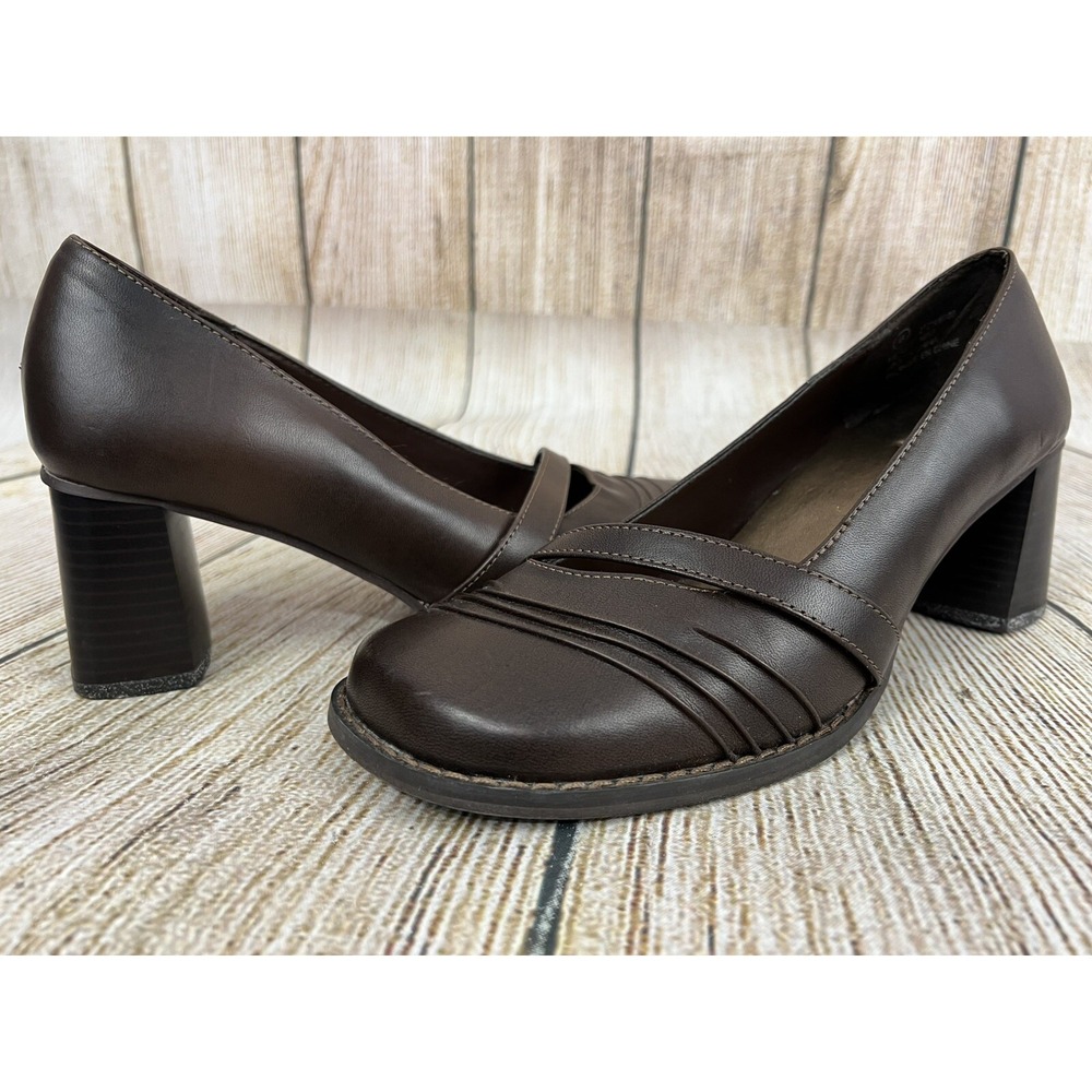 Vtg Y2k Square Toe Shoes 725 Originals Sz 8 Brown 90s Leather Chunky Block‎ Heel - Picture 2 of 8